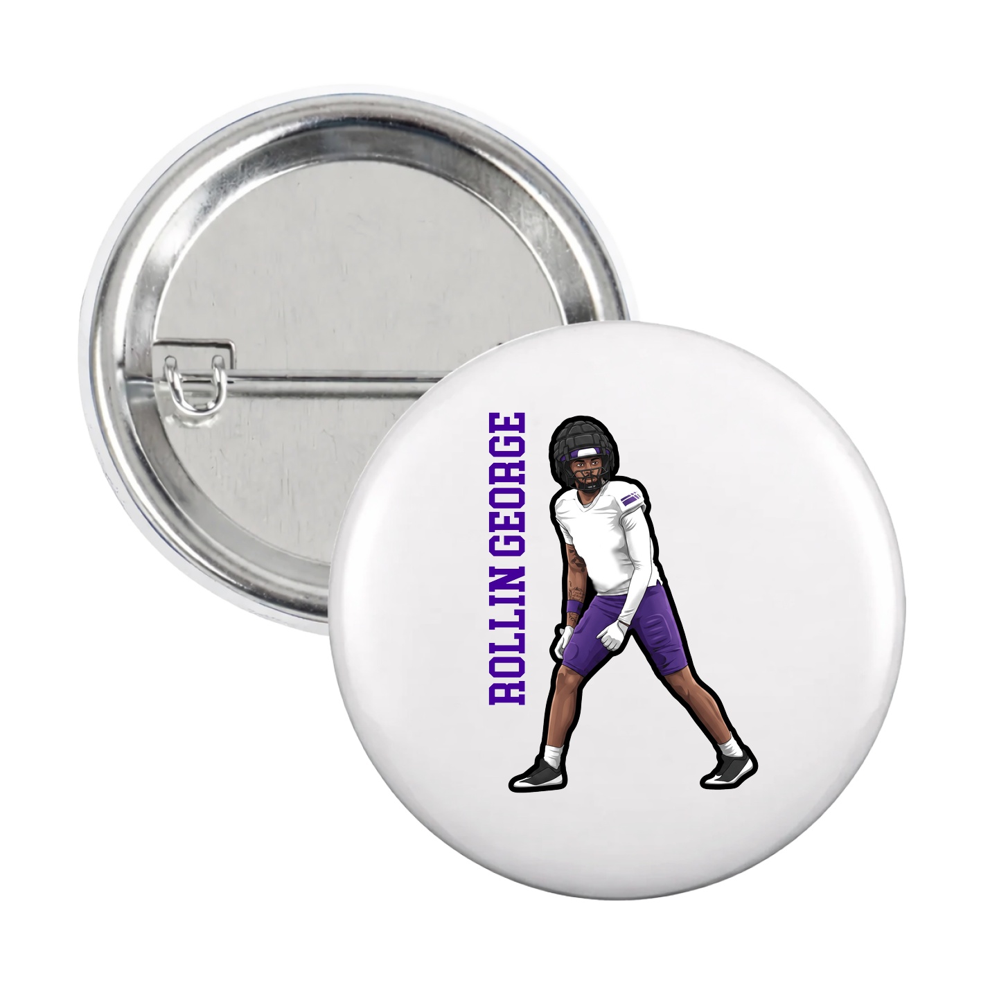 Game Day Button — Name Vertical in White
