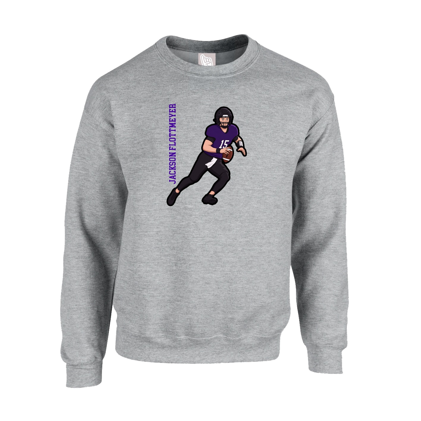 Fleece Crew — Name Vertical in Grey