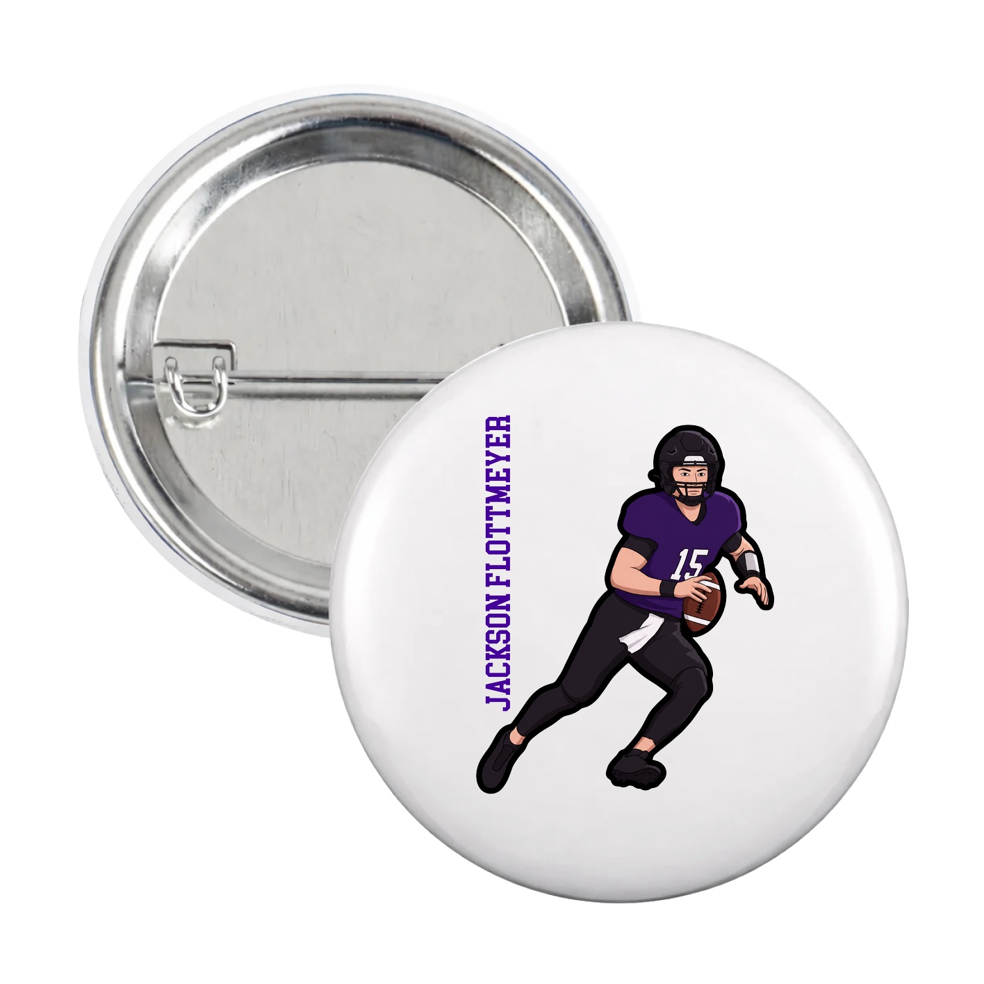 Game Day Button — Name Vertical in White