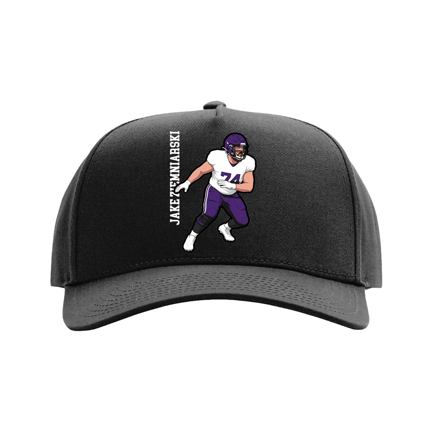 Full Fabric Five-Panel Champ Cap — Name Vertical in Black