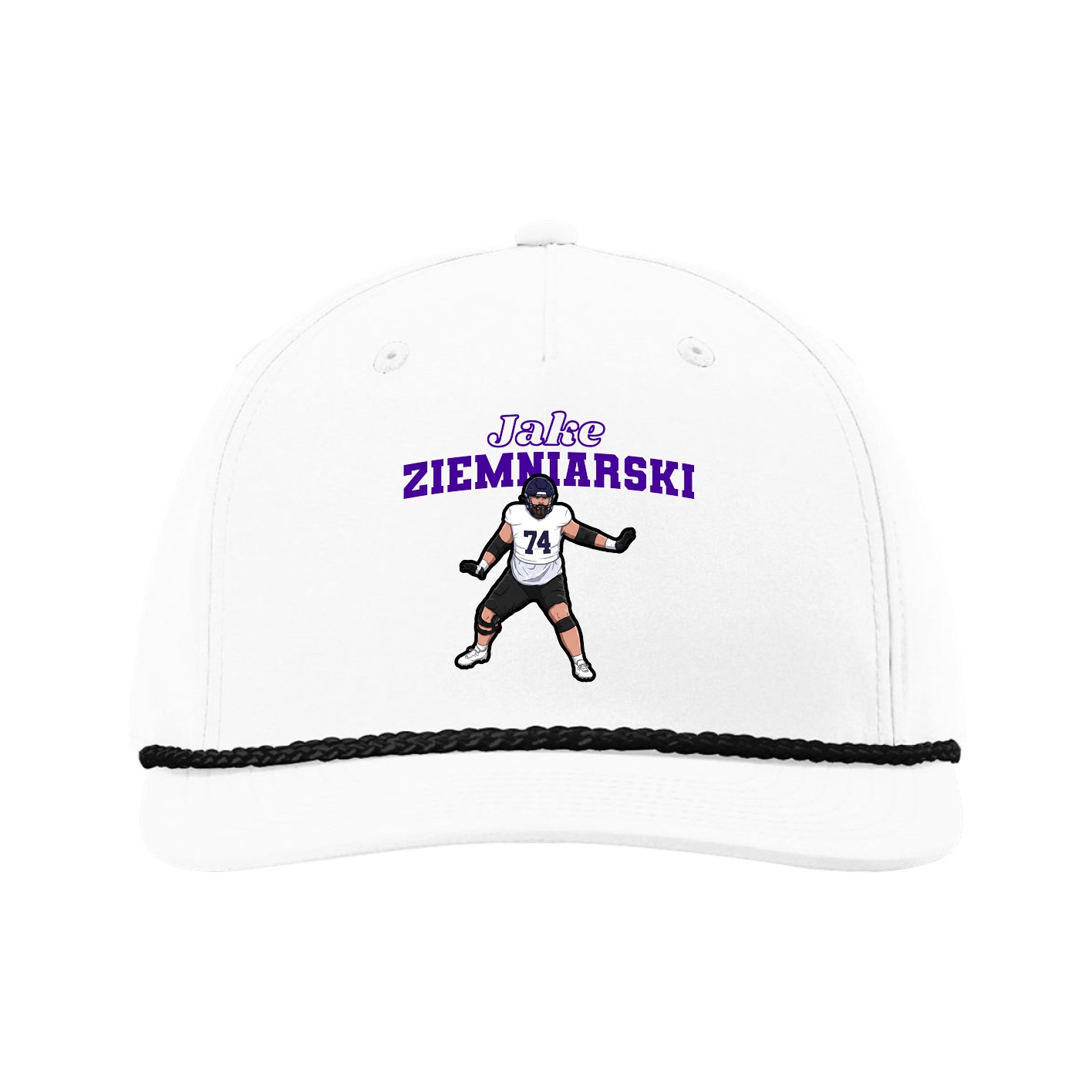Five-Panel Classic Rope Cap — Name Arch in White