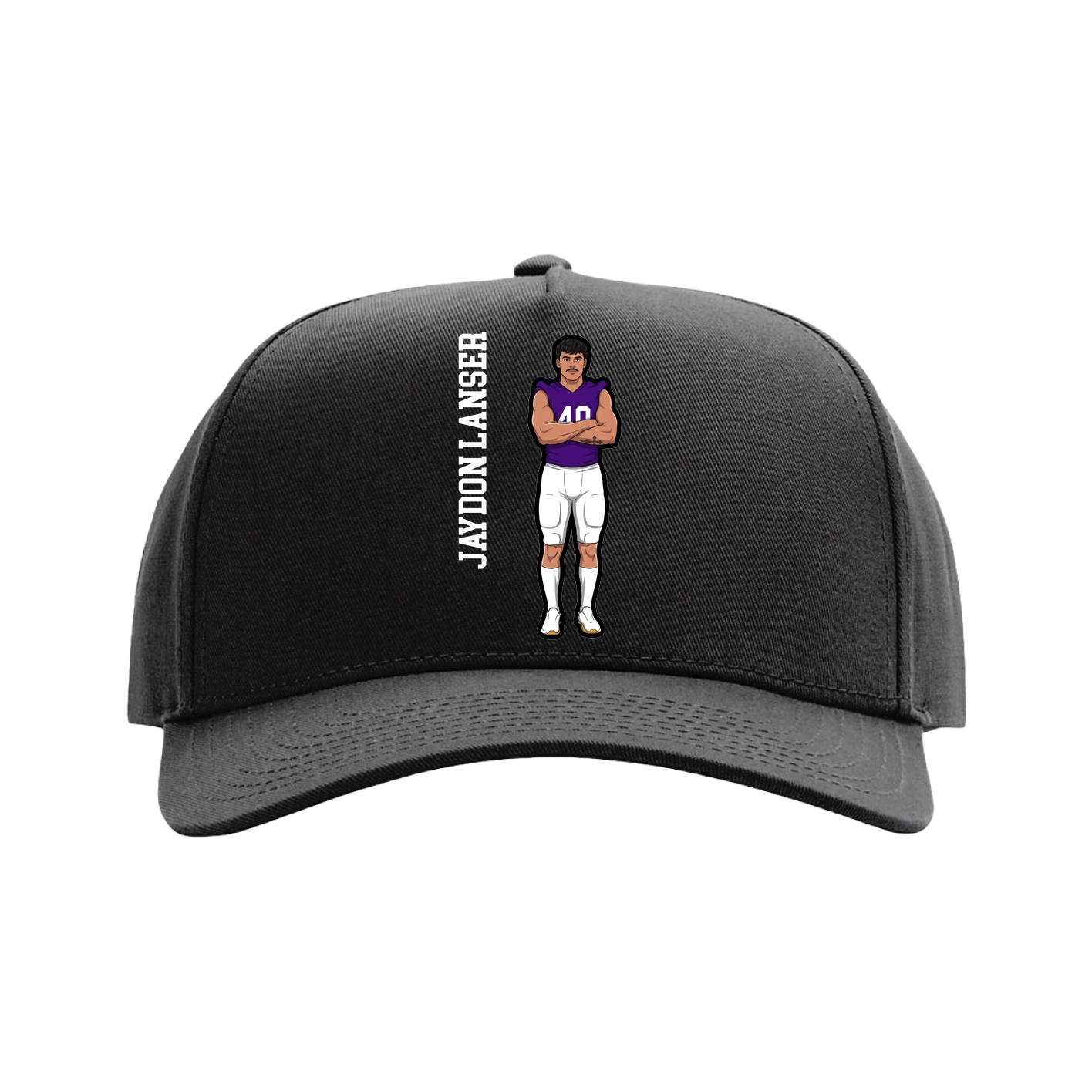 Full Fabric Five-Panel Champ Cap — Name Vertical in Black