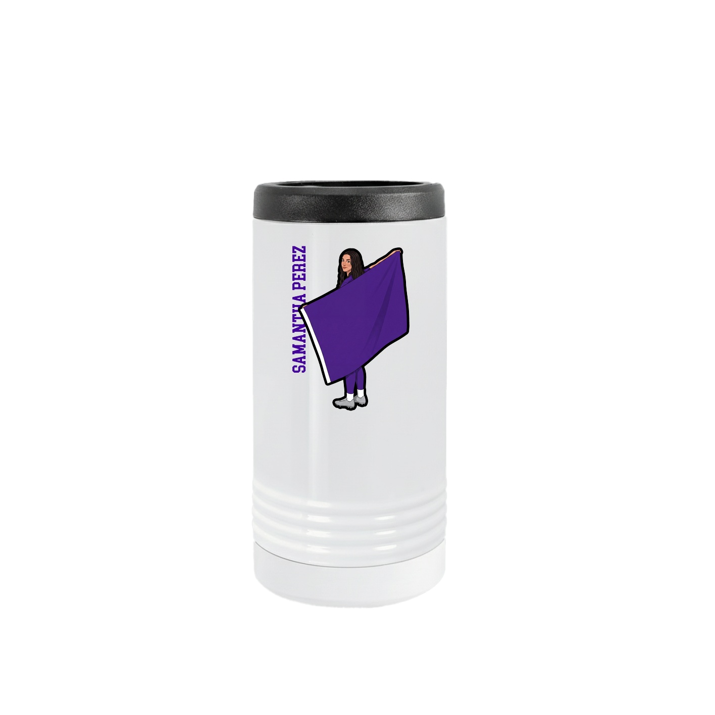 Slim Beverage Holder — Name Vertical in White