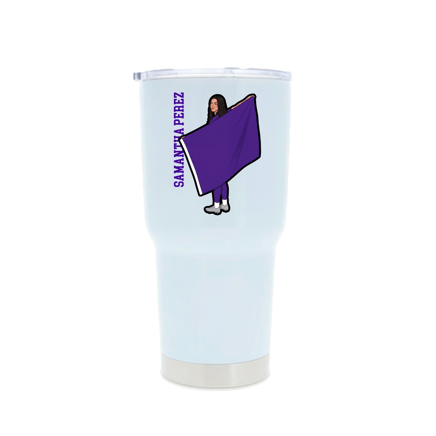 30oz Stainless Steel Tumbler — Name Vertical in White