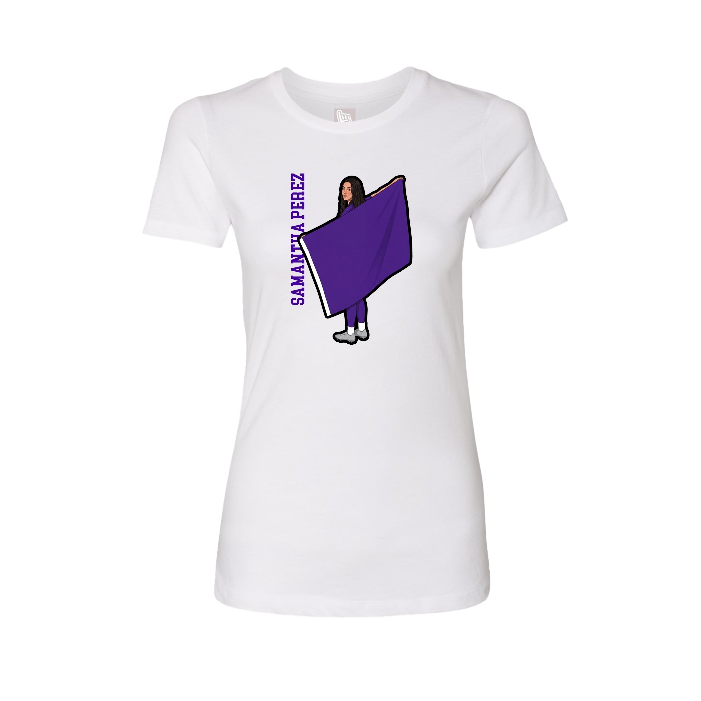 Fitted Women's Tee — Name Vertical in White