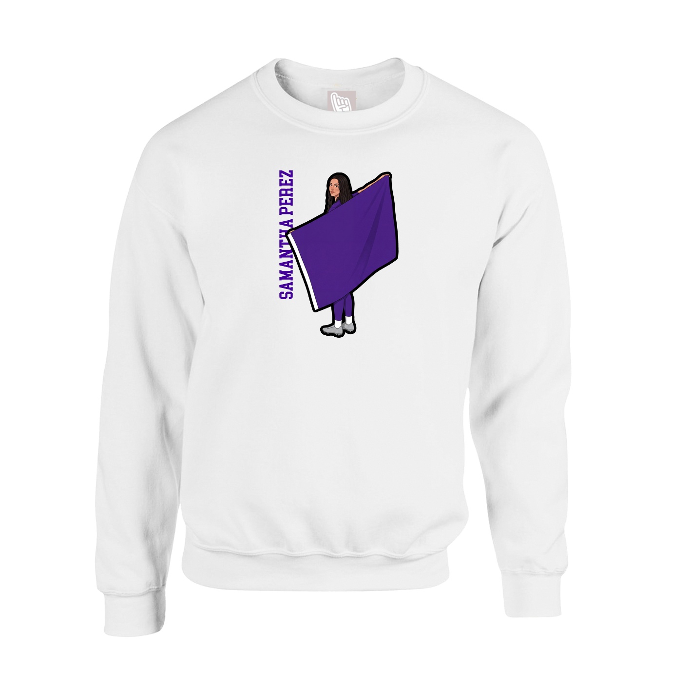 Fleece Crew — Name Vertical in White