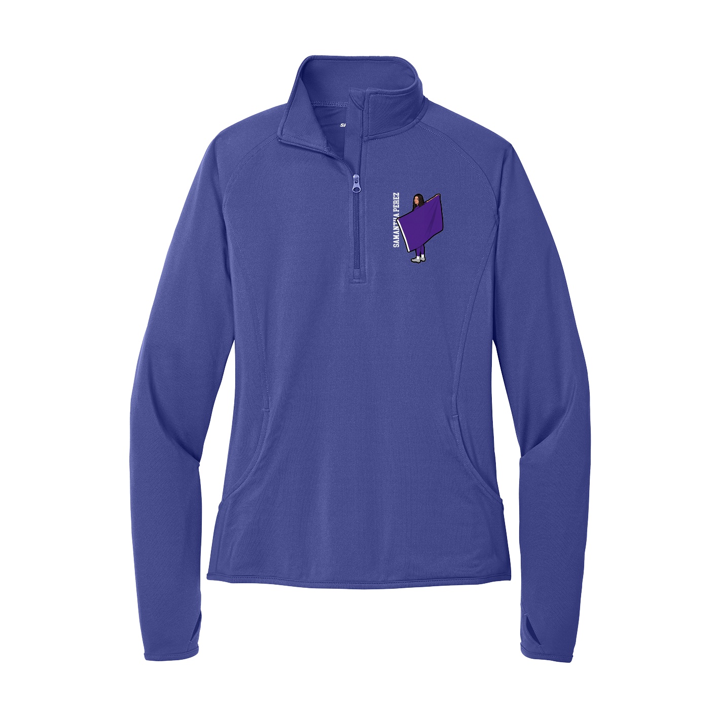 Women's Q-Zip Pullover — Name Vertical in Purple