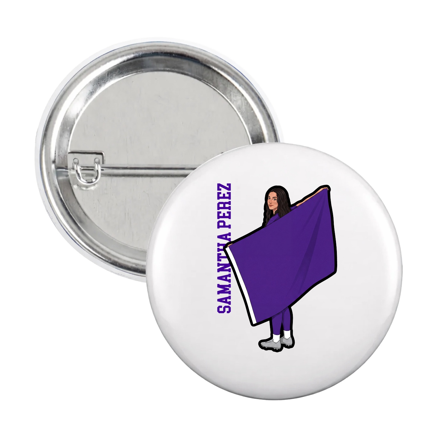 Game Day Button — Name Vertical in White