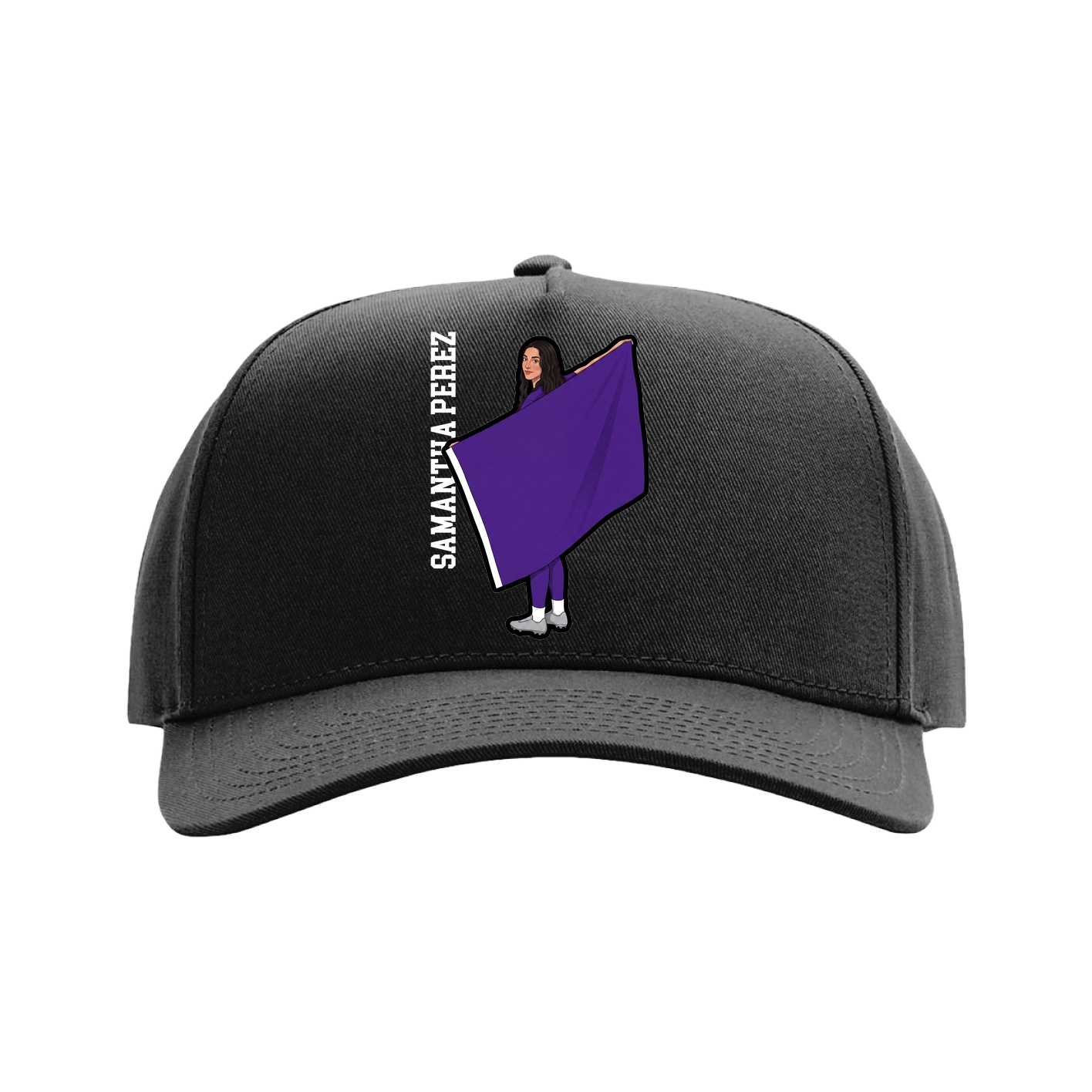 Full Fabric Five-Panel Champ Cap — Name Vertical in Black