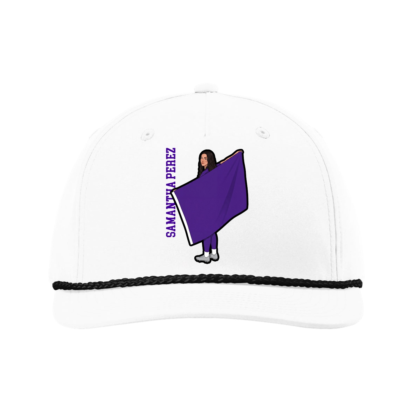 Five-Panel Classic Rope Cap — Name Vertical in White
