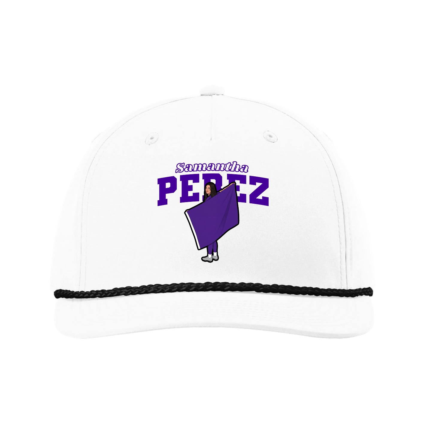 Five-Panel Classic Rope Cap — Name Arch in White