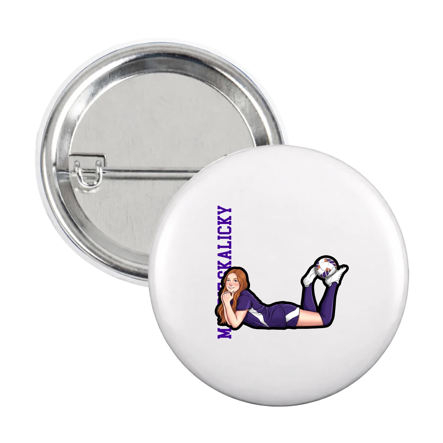 Game Day Button — Name Vertical in White