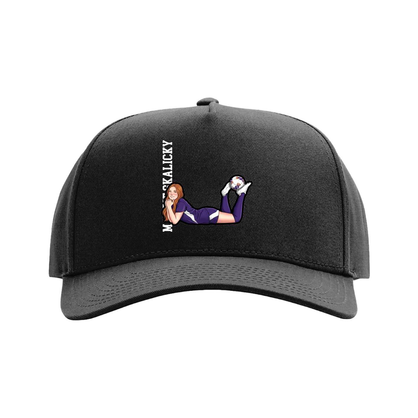 Full Fabric Five-Panel Champ Cap — Name Vertical in Black