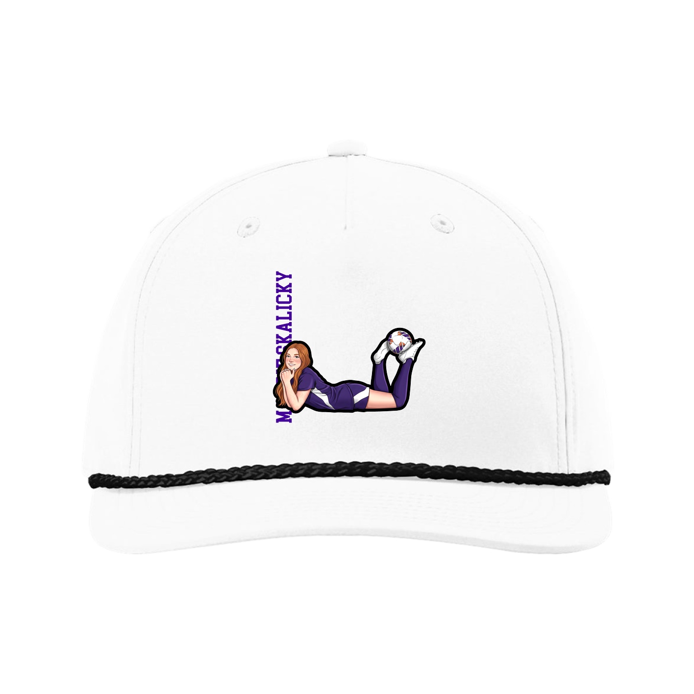 Five-Panel Classic Rope Cap — Name Vertical in White