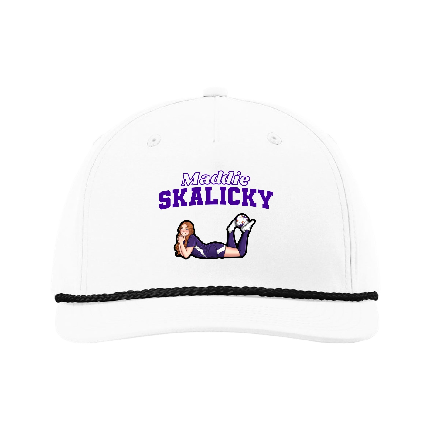 Five-Panel Classic Rope Cap — Name Arch in White