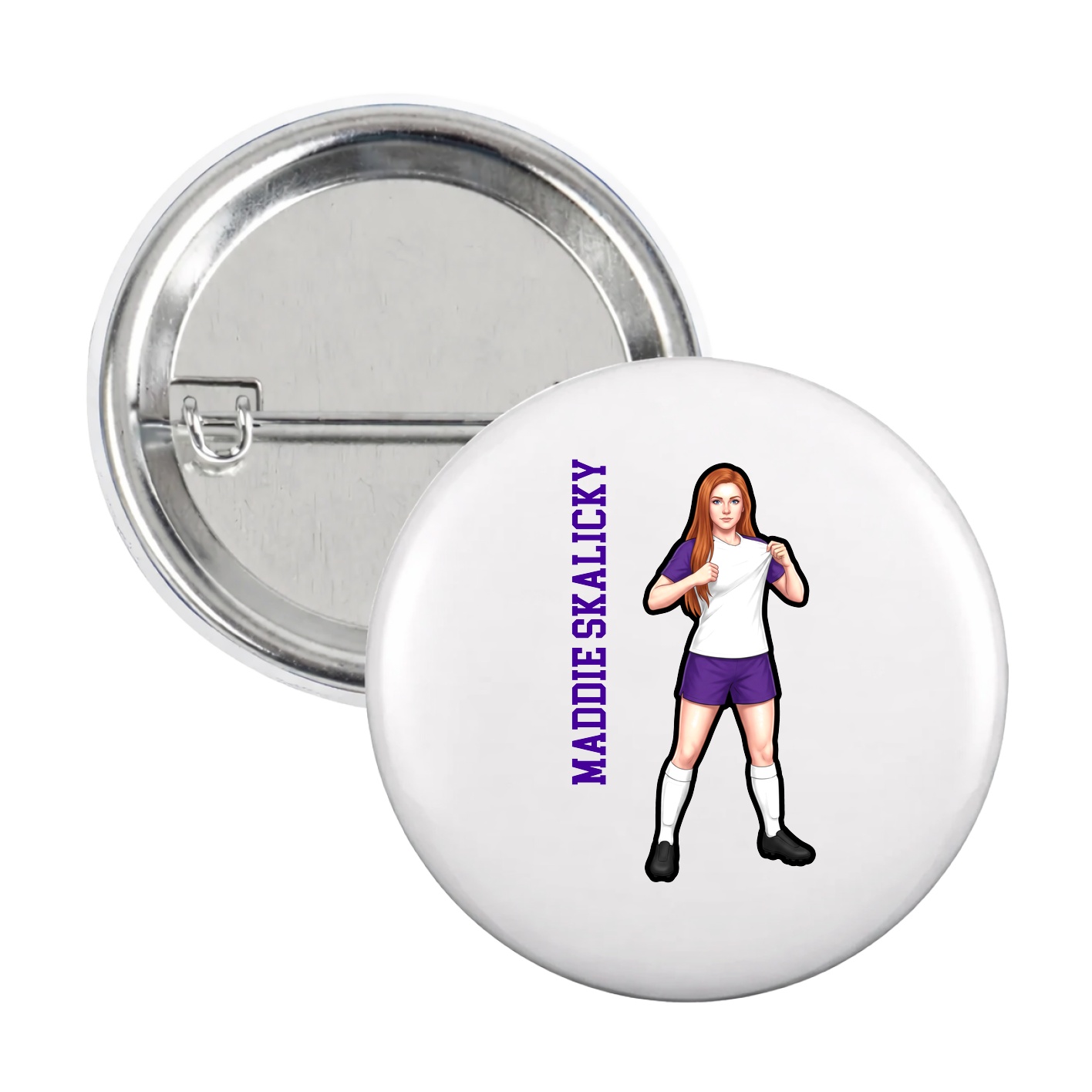 Game Day Button — Name Vertical in White