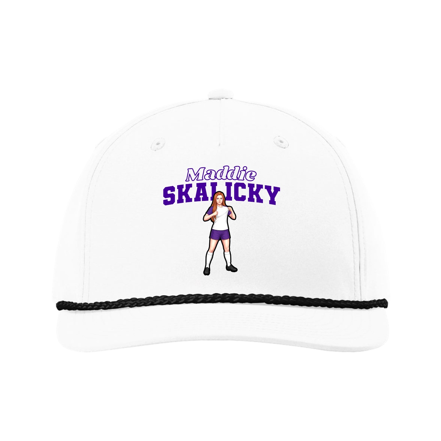 Five-Panel Classic Rope Cap — Name Arch in White