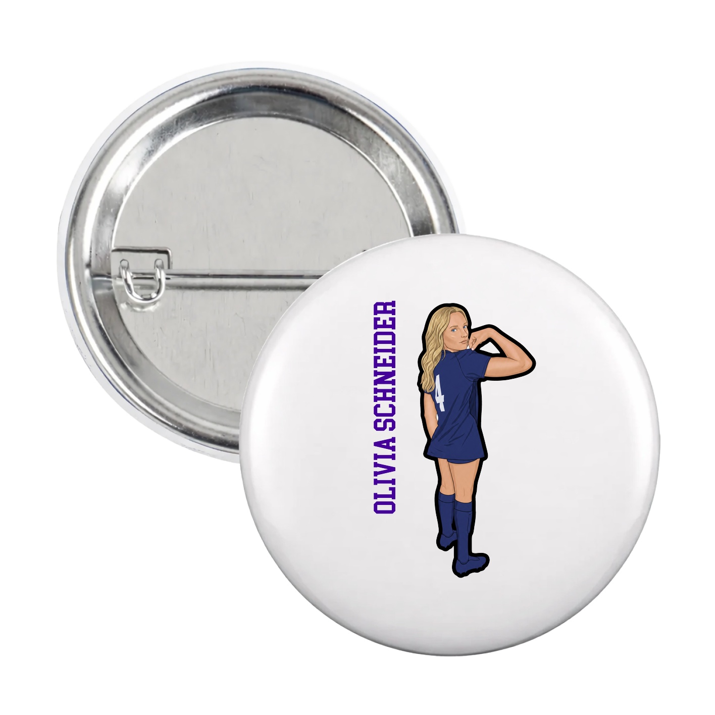 Game Day Button — Name Vertical in White