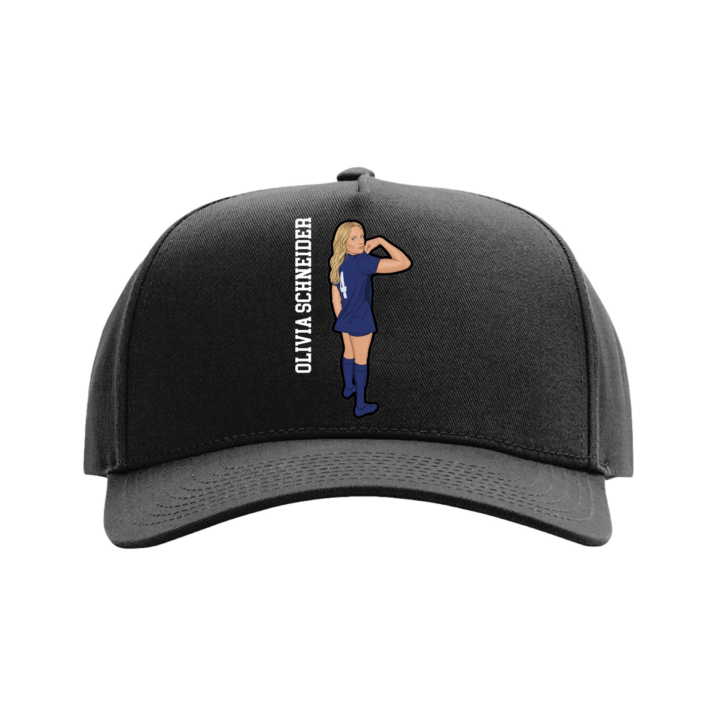 Full Fabric Five-Panel Champ Cap — Name Vertical in Black