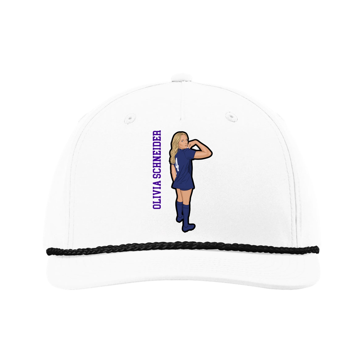 Five-Panel Classic Rope Cap — Name Vertical in White