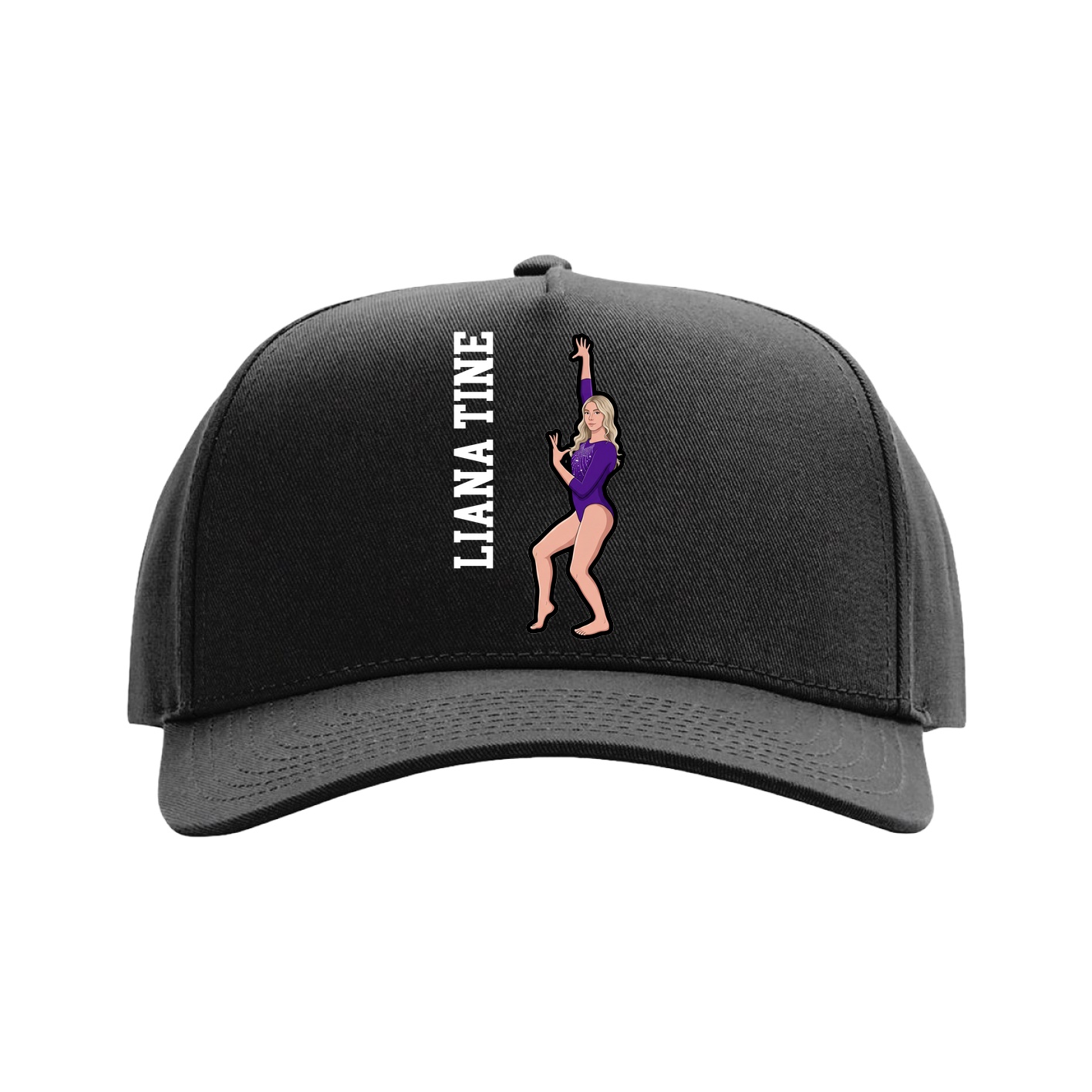 Full Fabric Five-Panel Champ Cap — Name Vertical in Black