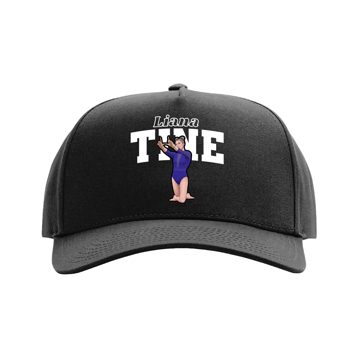 Full Fabric Five-Panel Champ Cap — Name Arch in Black
