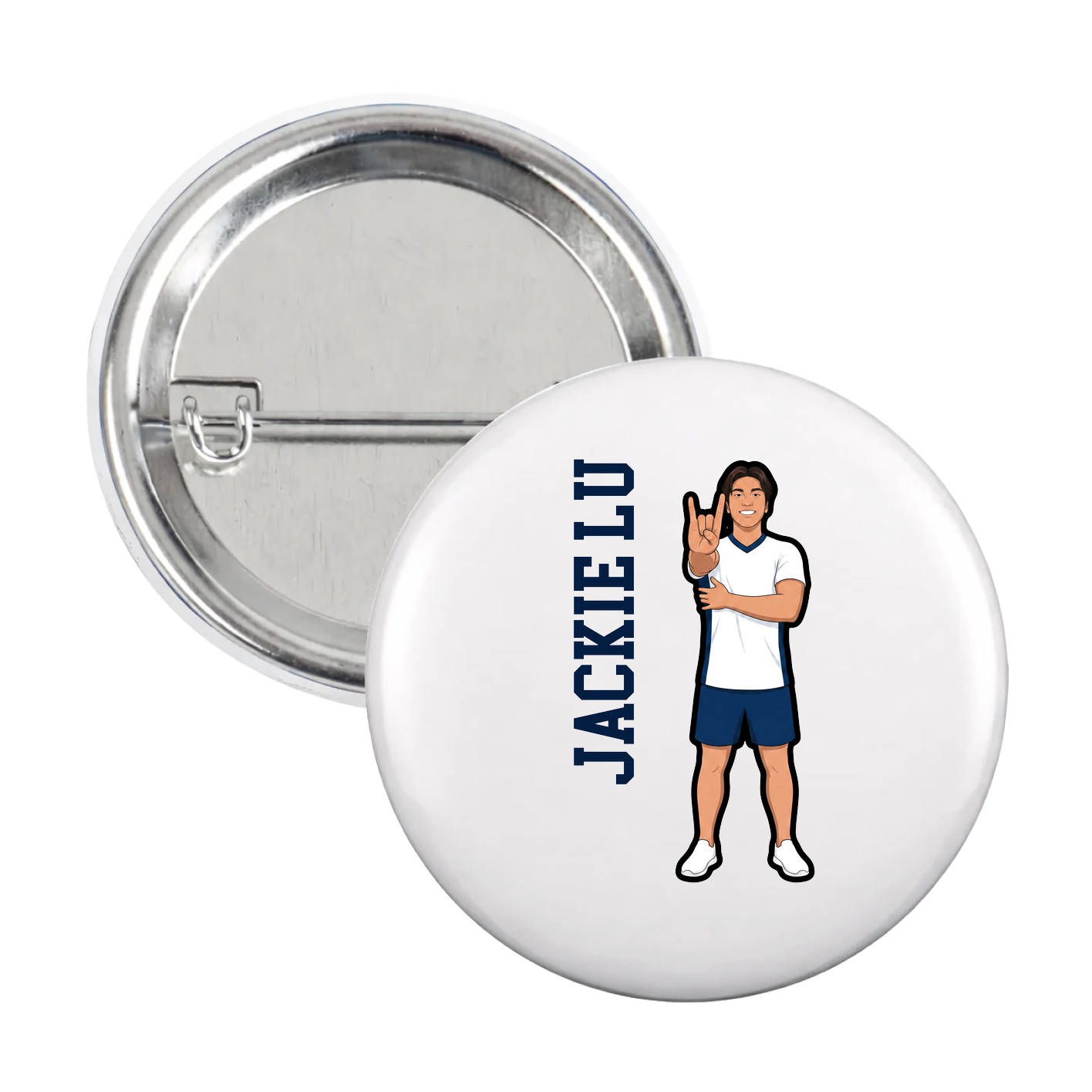 Game Day Button — Name Vertical in White