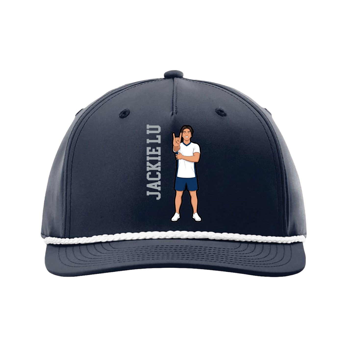 Five-Panel Classic Rope Cap — Name Vertical in Navy