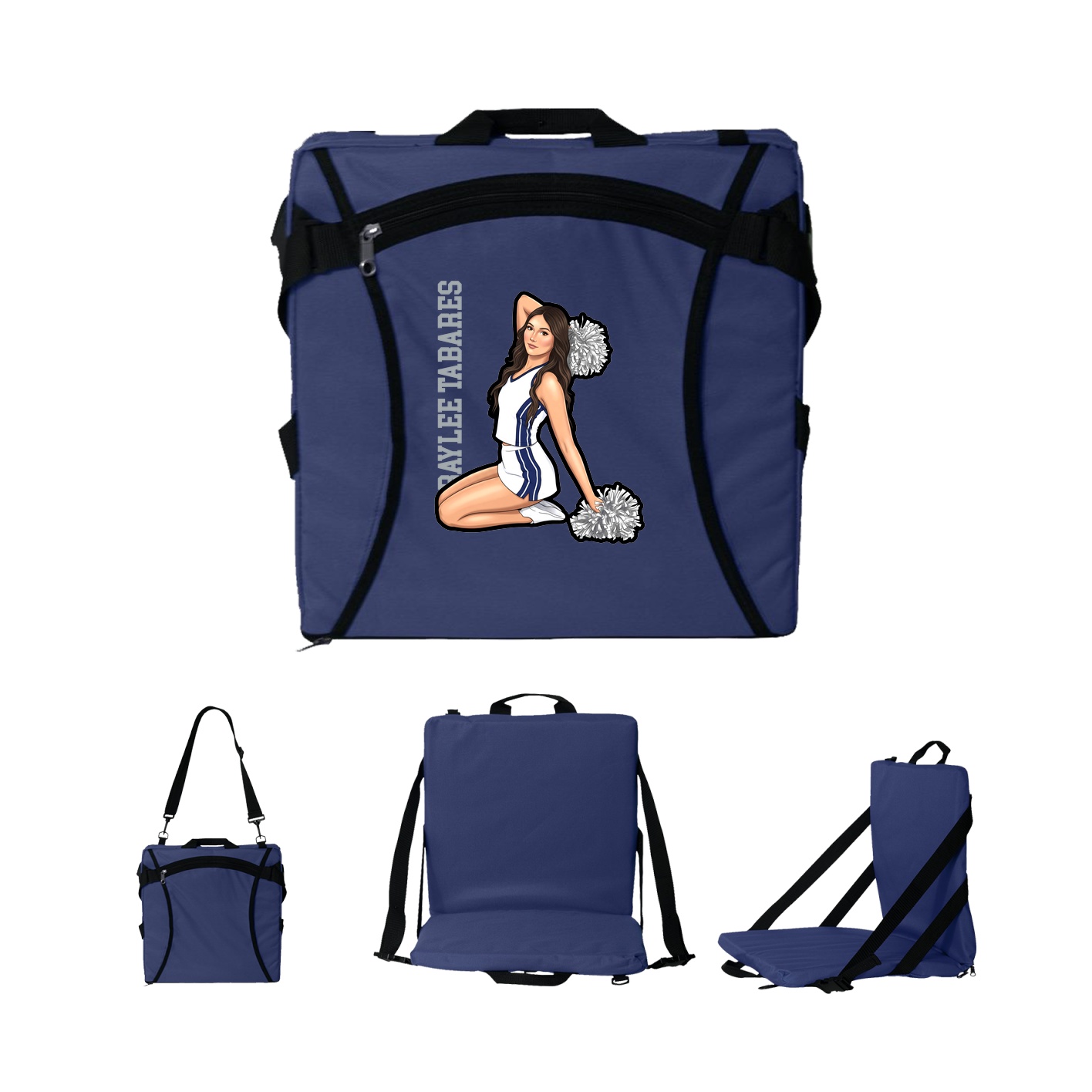 Folding Stadium Seat — Name Vertical in Navy