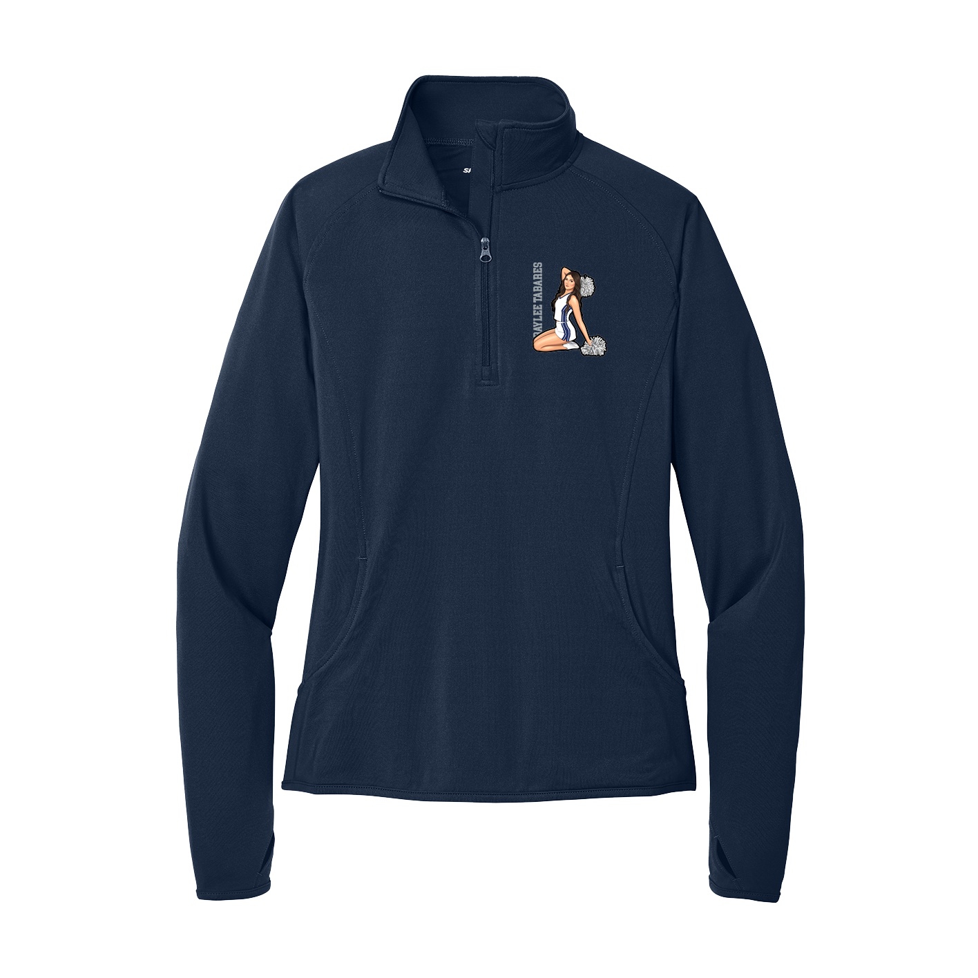 Women's Q-Zip Pullover — Name Vertical in Navy