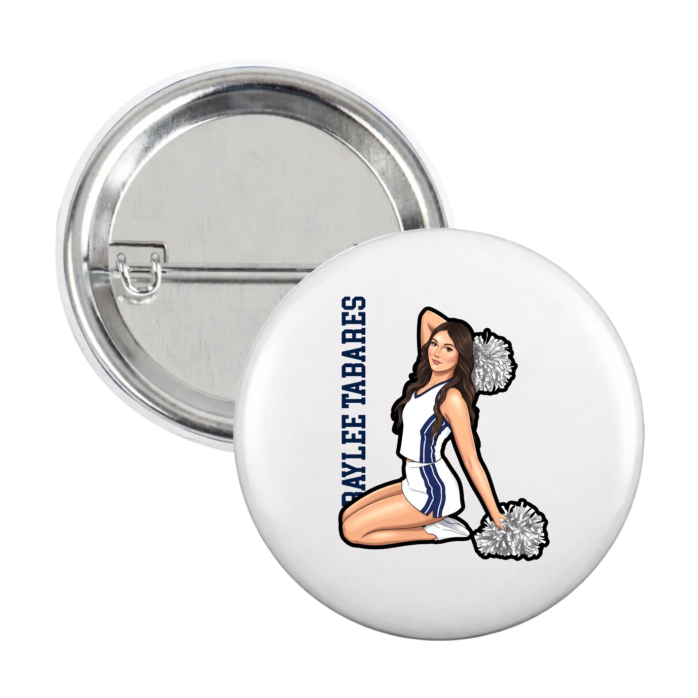 Game Day Button — Name Vertical in White