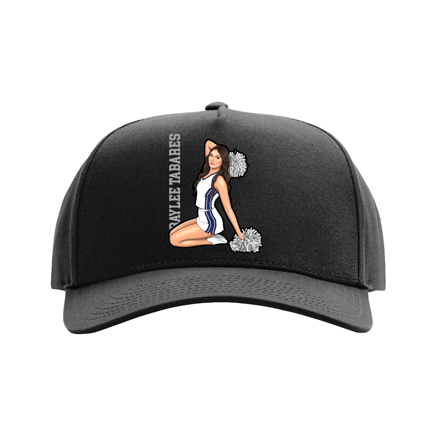 Full Fabric Five-Panel Champ Cap — Name Vertical in Black