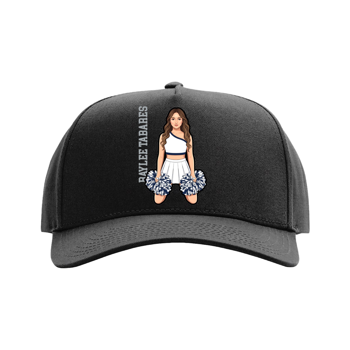 Full Fabric Five-Panel Champ Cap — Name Vertical in Black