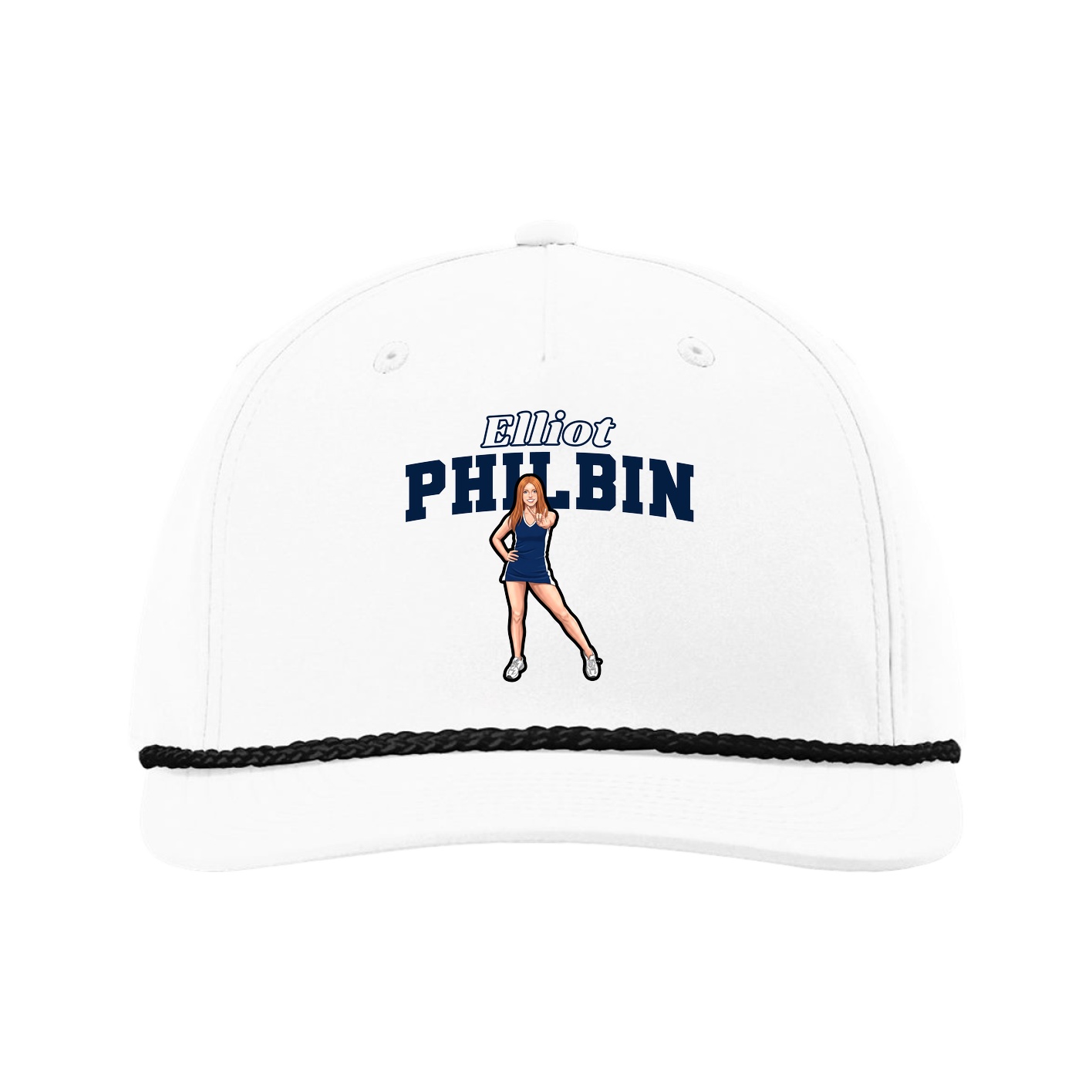 Five-Panel Classic Rope Cap — Name Arch in White