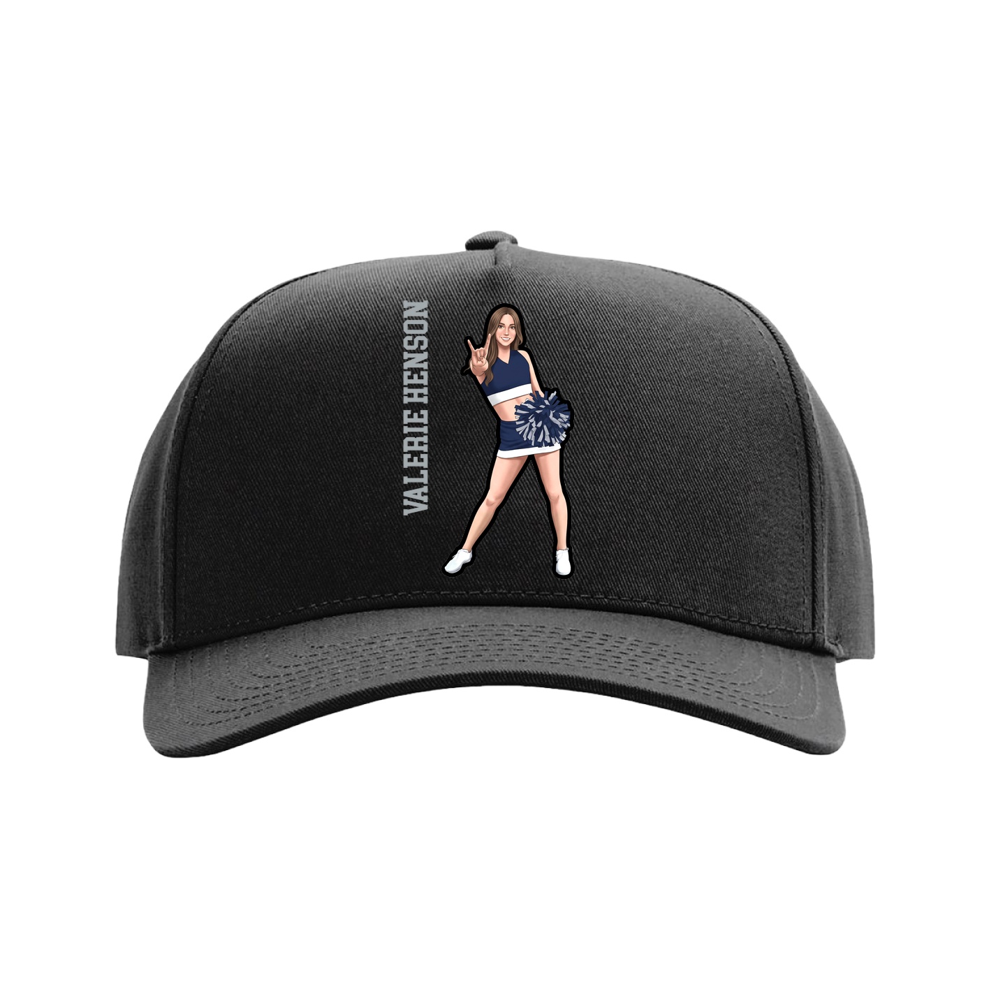 Full Fabric Five-Panel Champ Cap — Name Vertical in Black