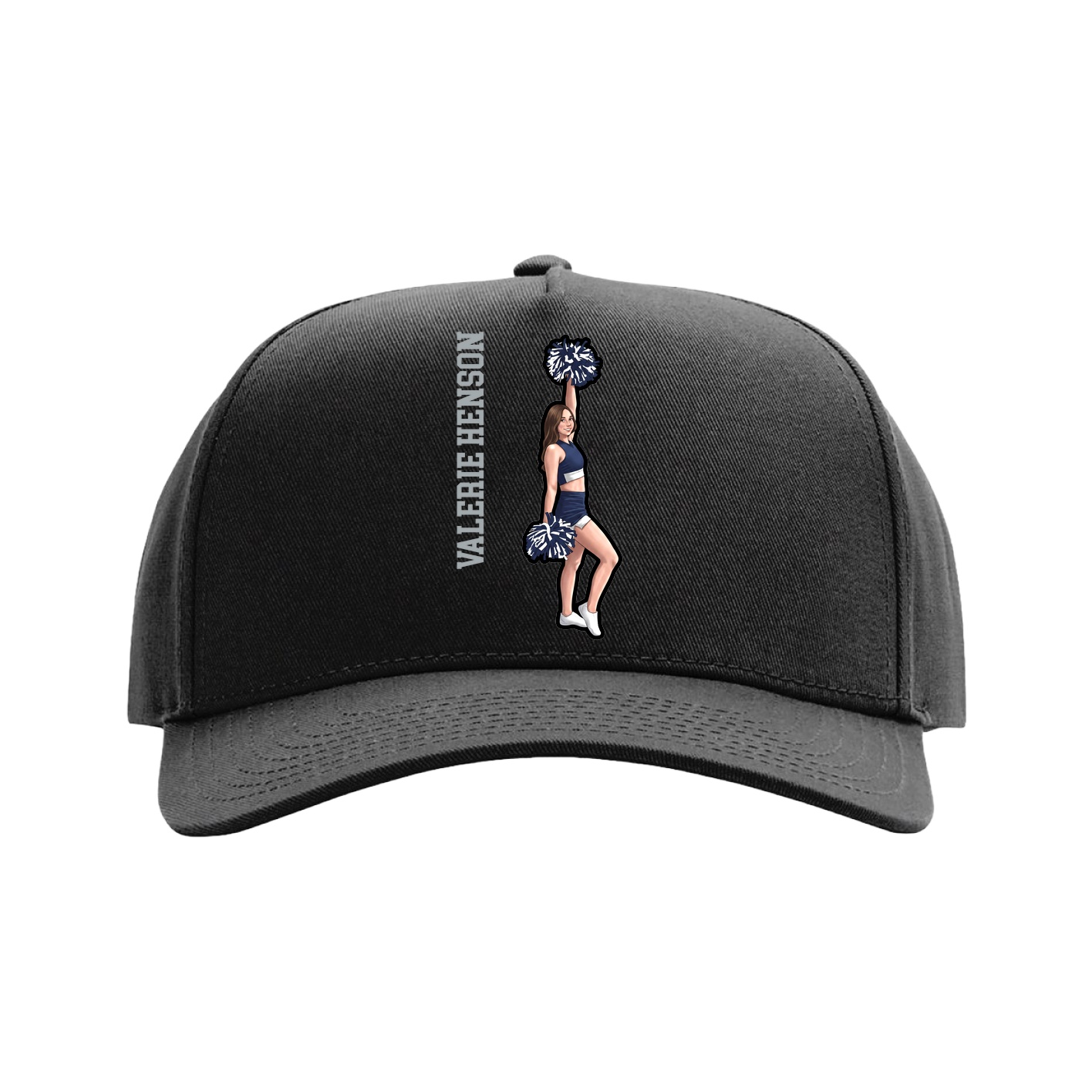 Full Fabric Five-Panel Champ Cap — Name Vertical in Black