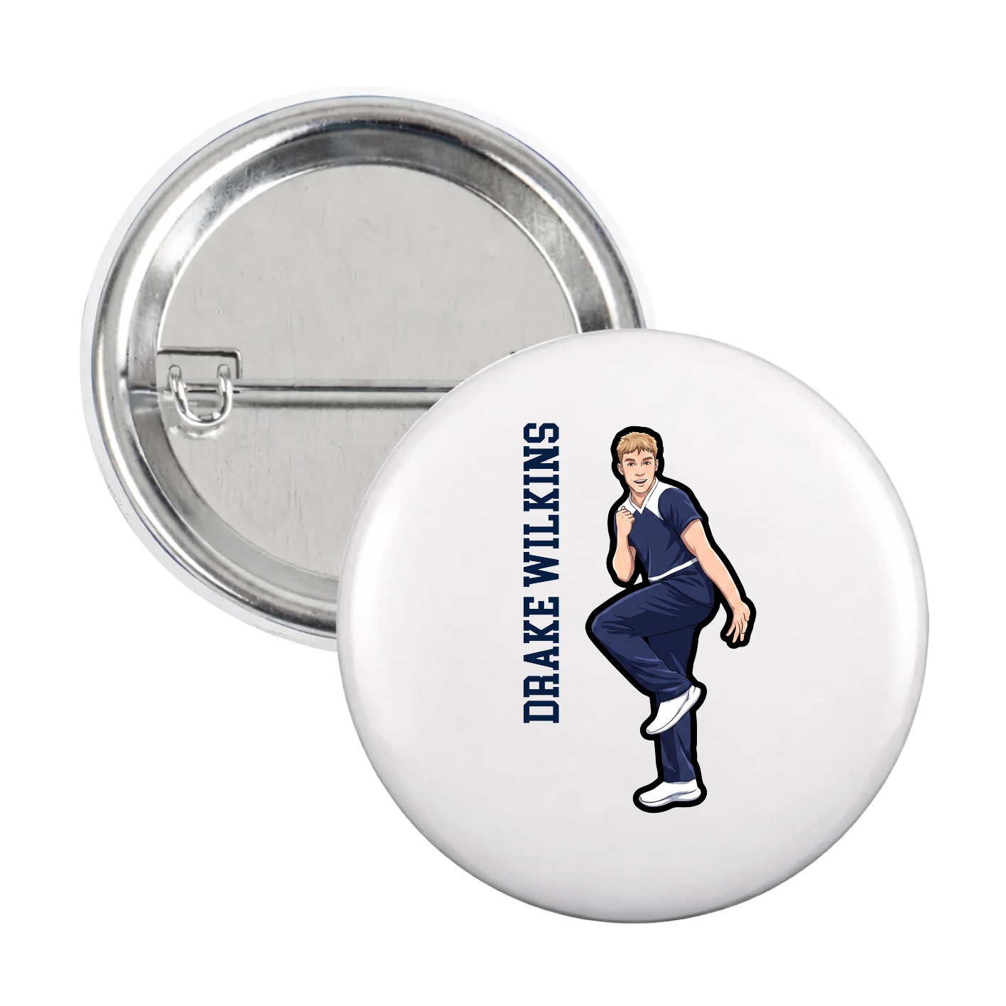 Game Day Button — Name Vertical in White