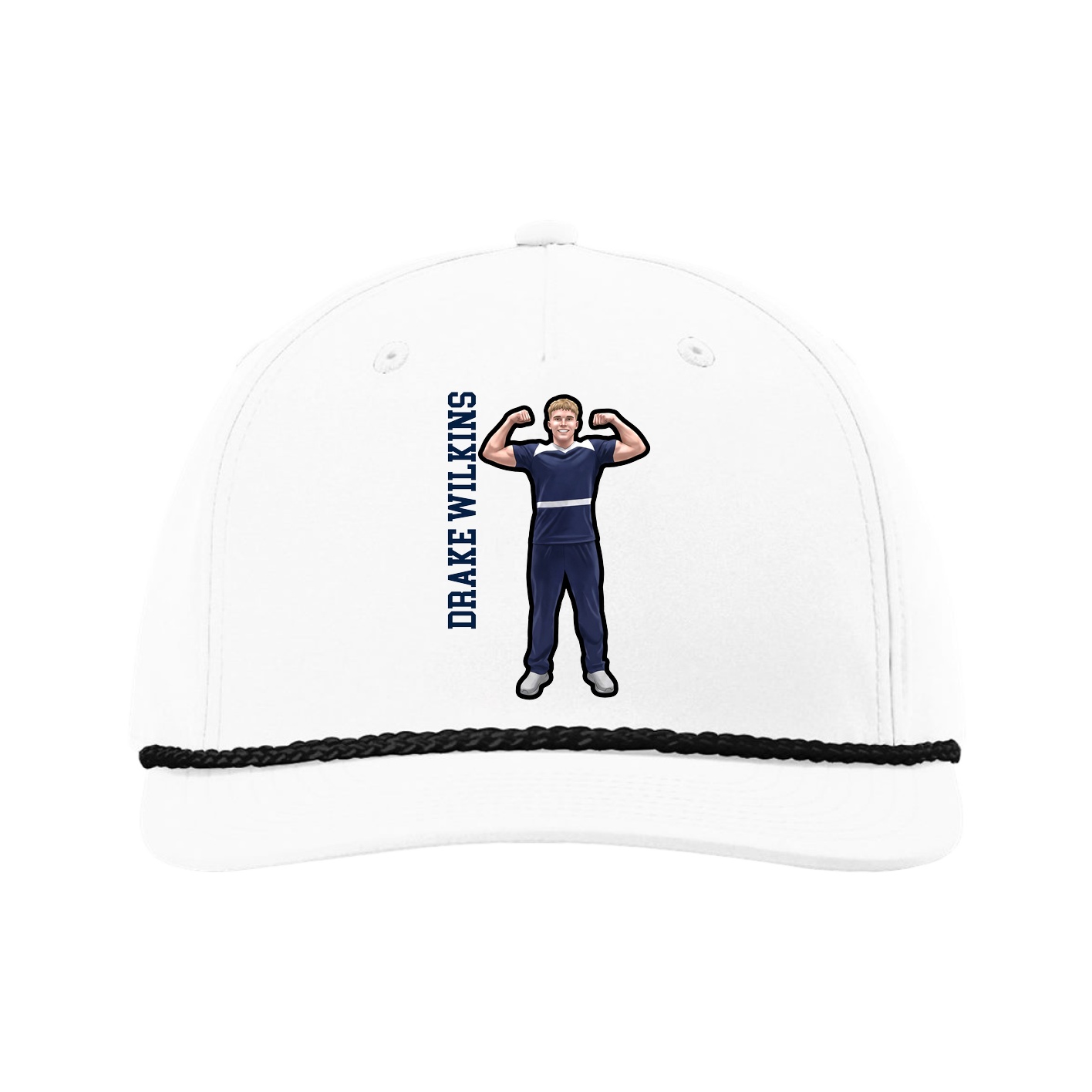 Five-Panel Classic Rope Cap — Name Vertical in White