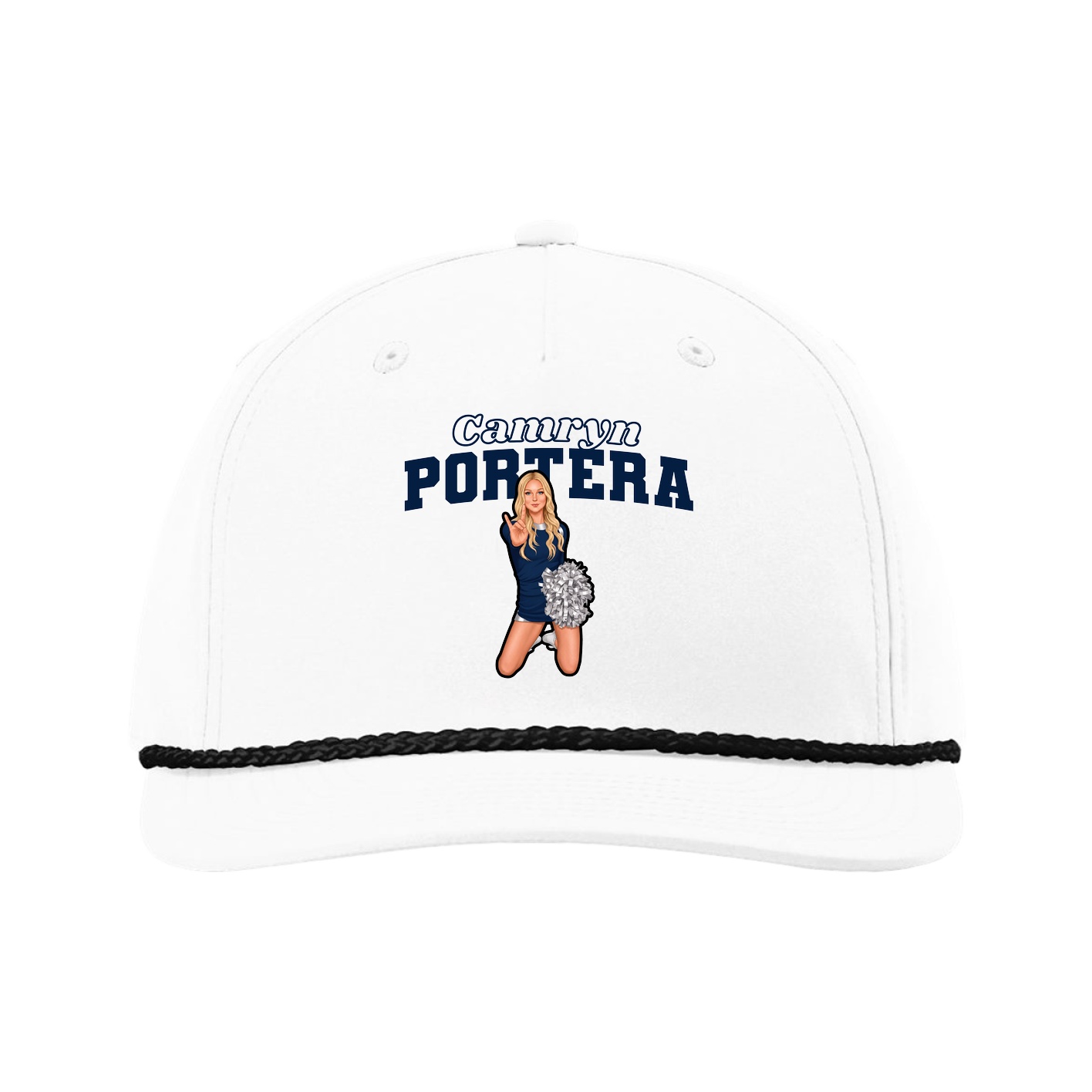 Five-Panel Classic Rope Cap — Name Arch in White