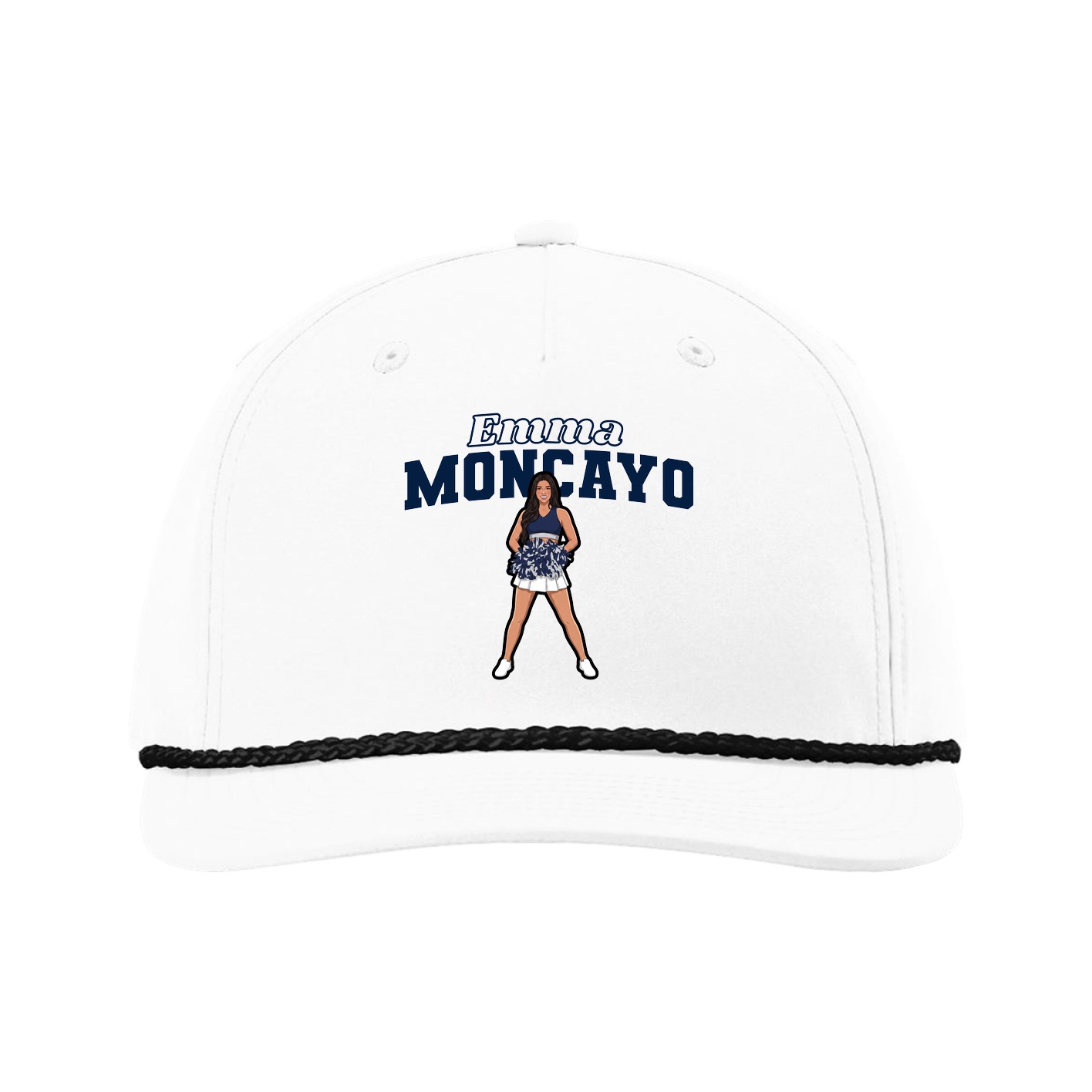 Five-Panel Classic Rope Cap — Name Arch in White