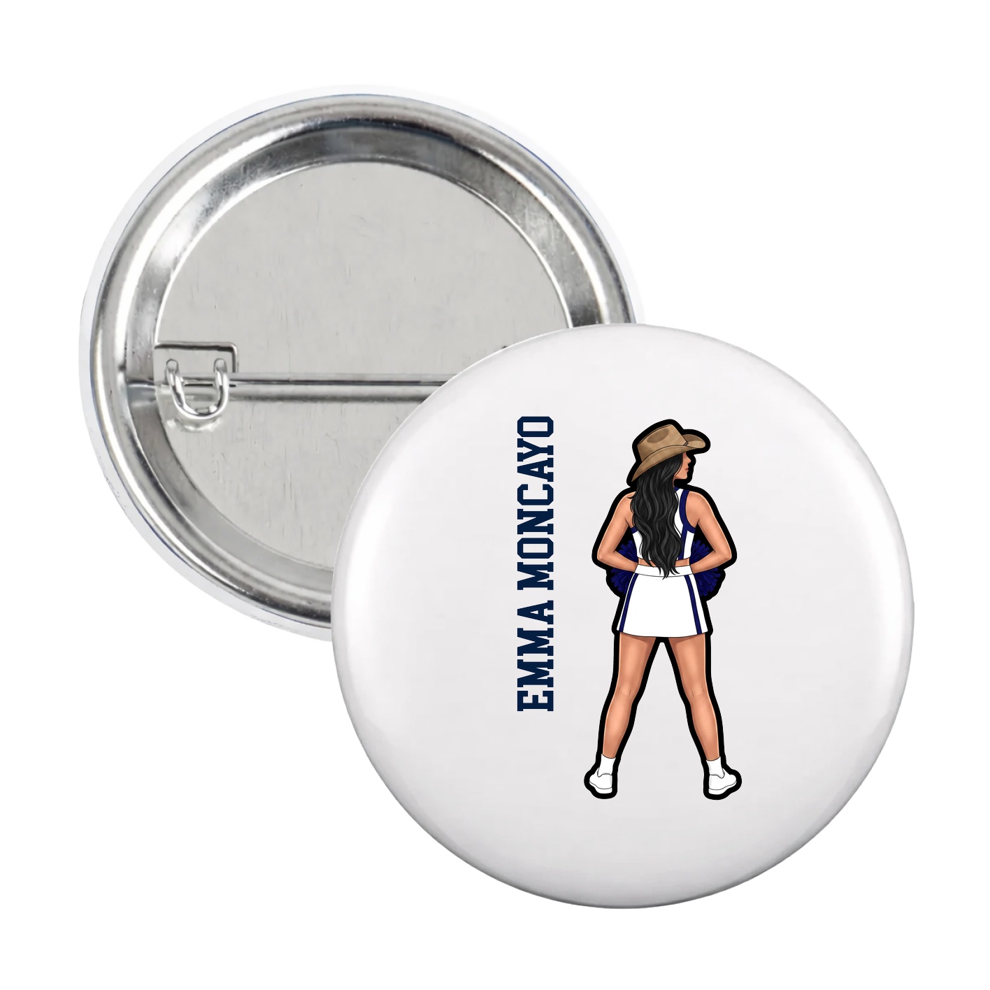 Game Day Button — Name Vertical in White