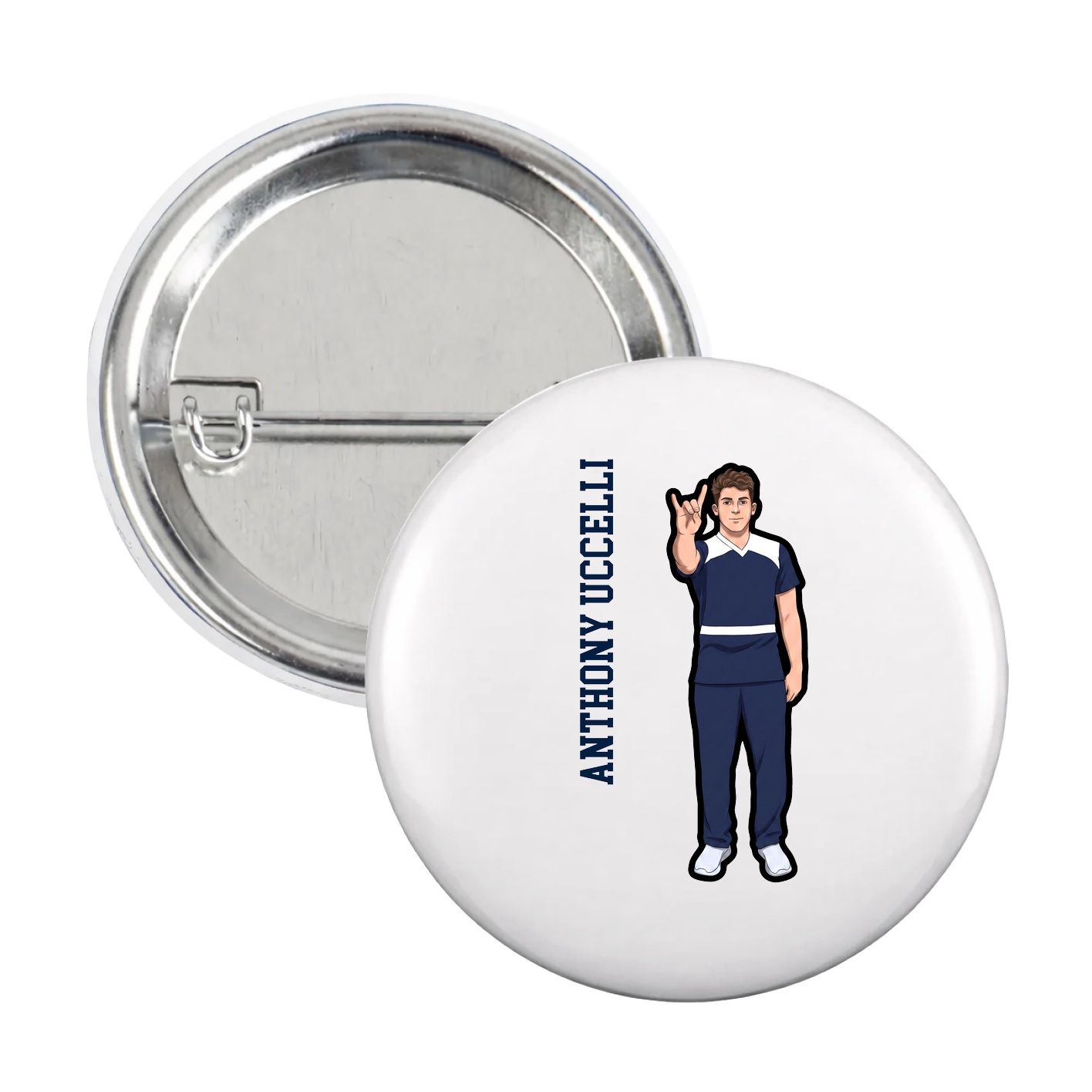 Game Day Button — Name Vertical in White