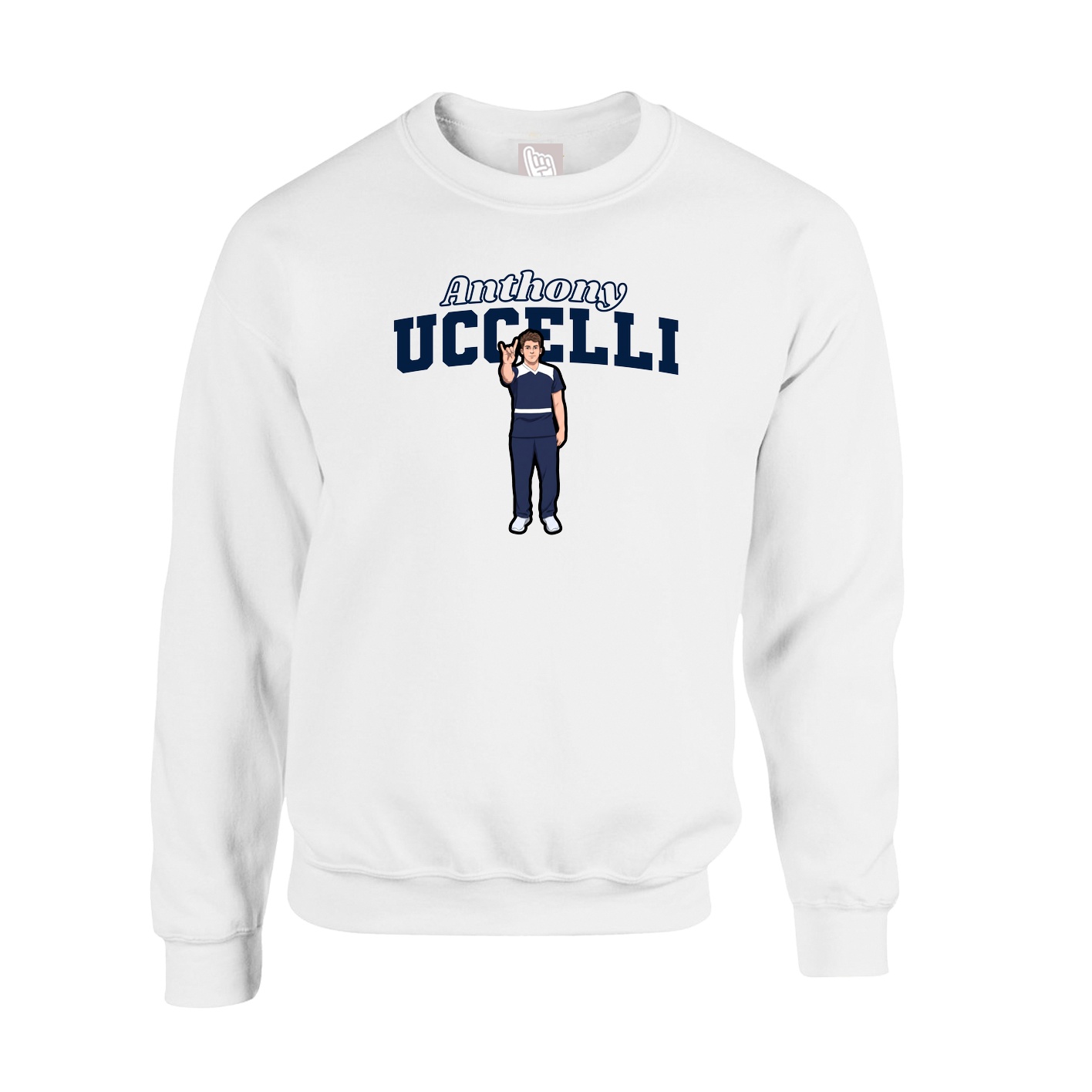 Fleece Crew — Name Arch in White