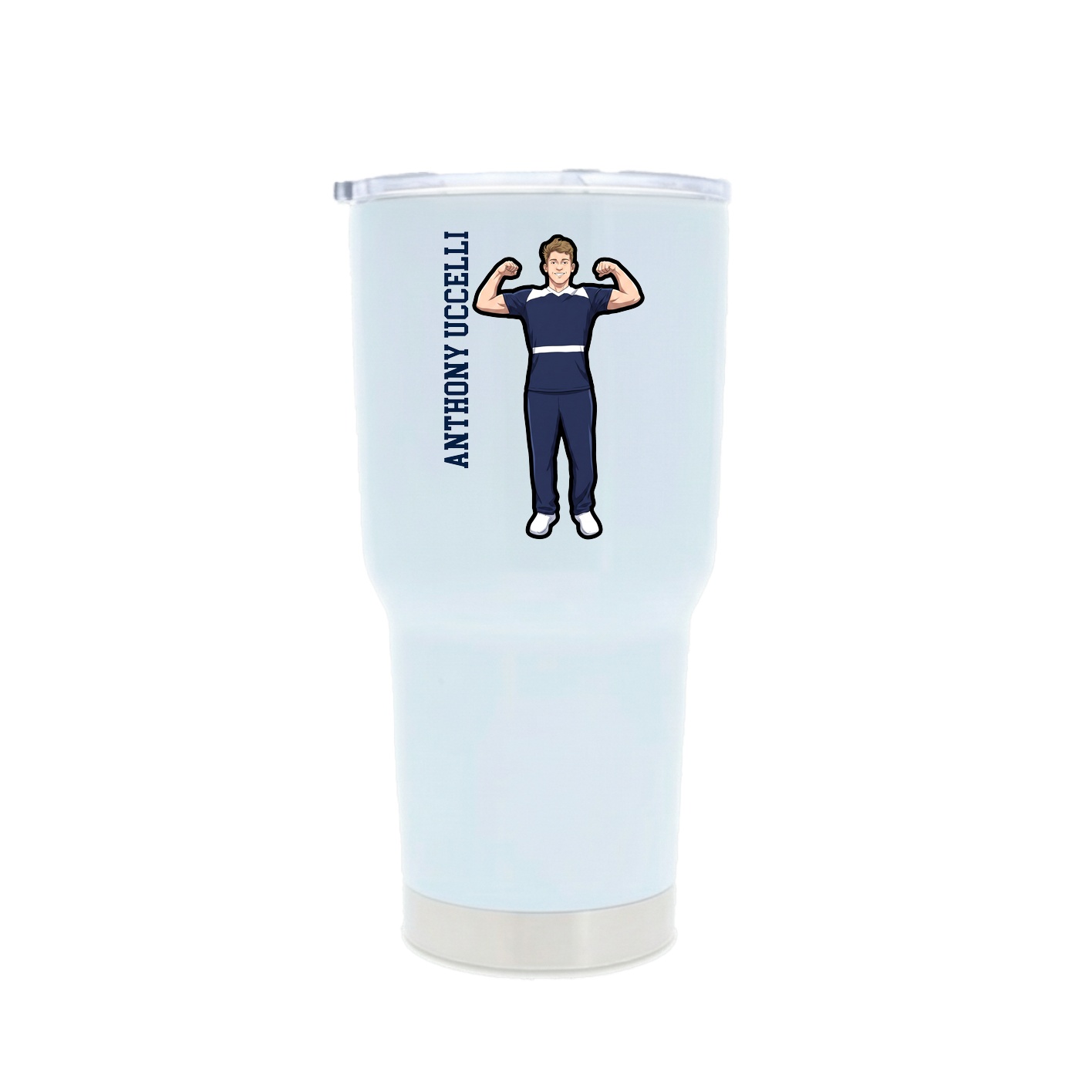 30oz Stainless Steel Tumbler — Name Vertical in White