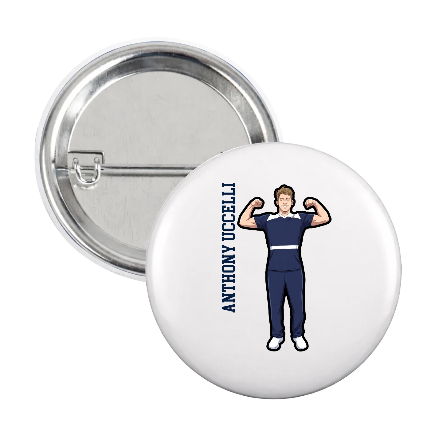 Game Day Button — Name Vertical in White