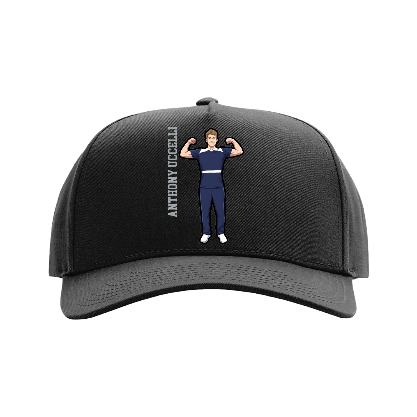 Full Fabric Five-Panel Champ Cap — Name Vertical in Black