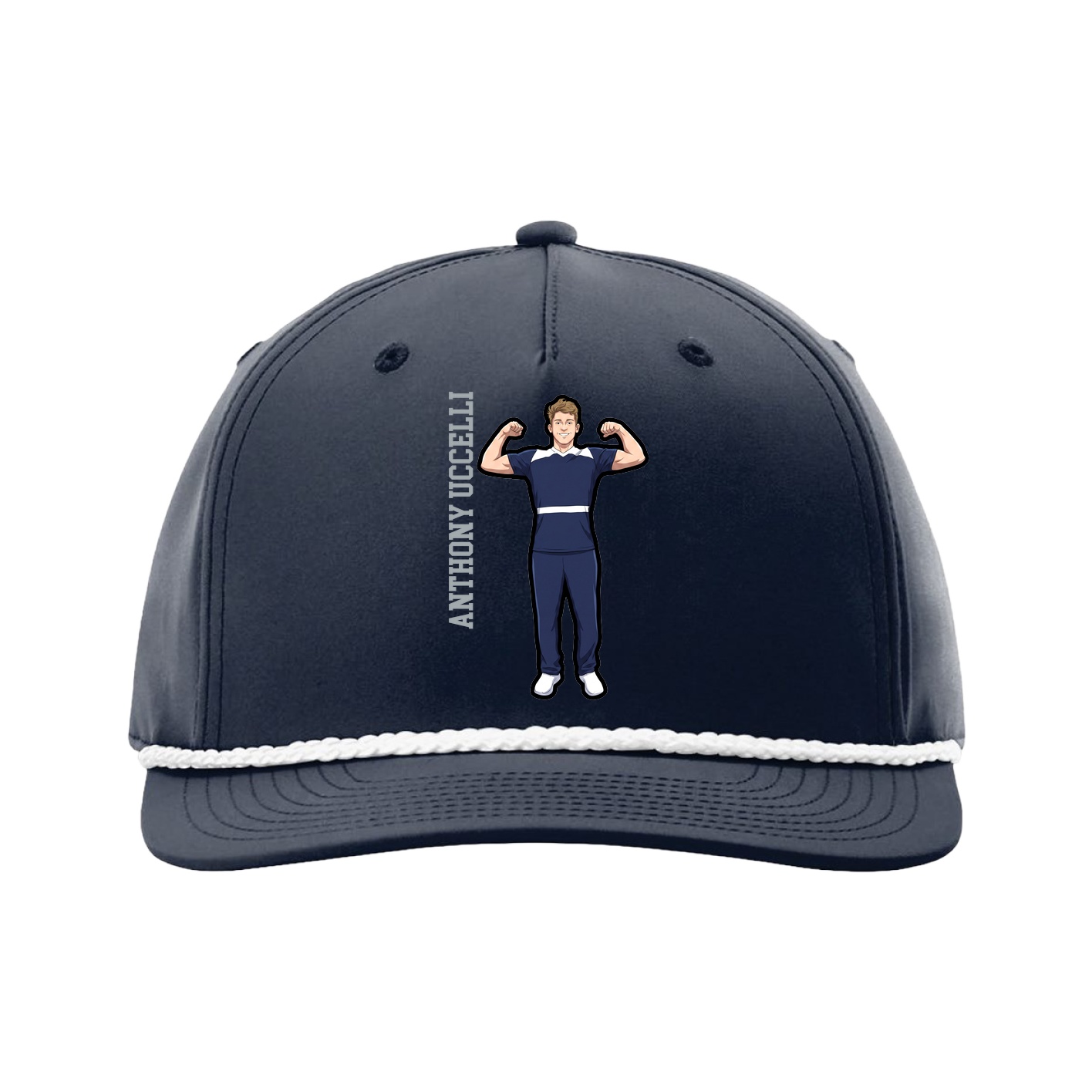 Five-Panel Classic Rope Cap — Name Vertical in Navy