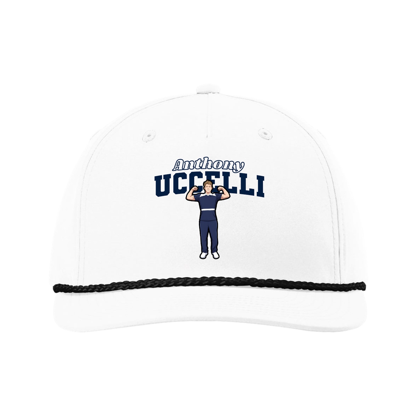 Five-Panel Classic Rope Cap — Name Arch in White