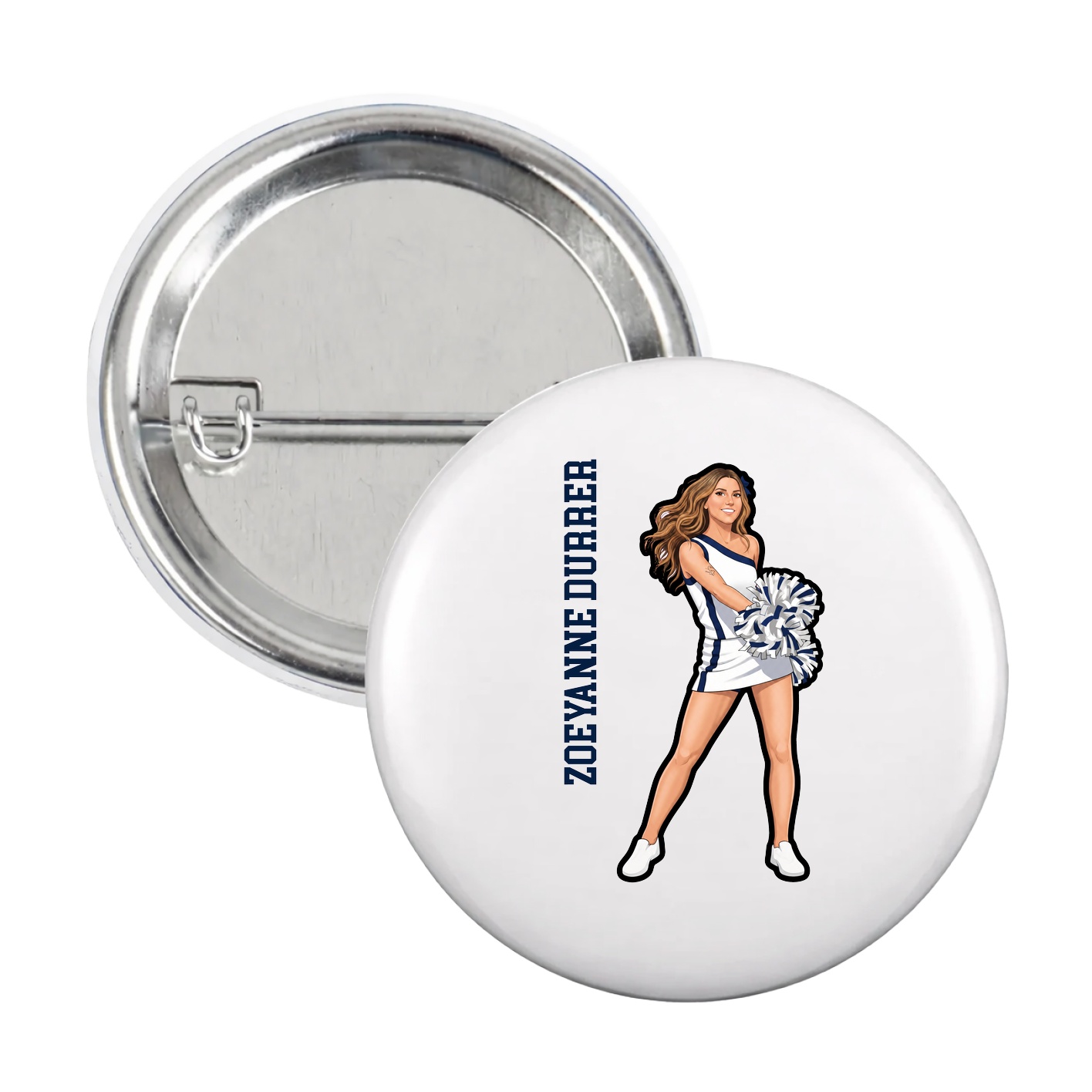 Game Day Button — Name Vertical in White