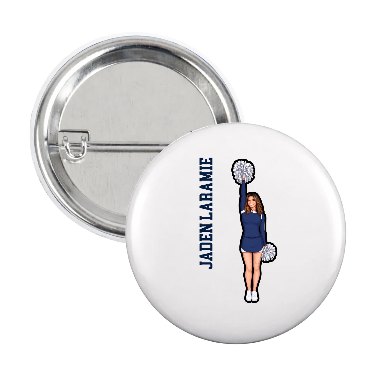 Game Day Button — Name Vertical in White